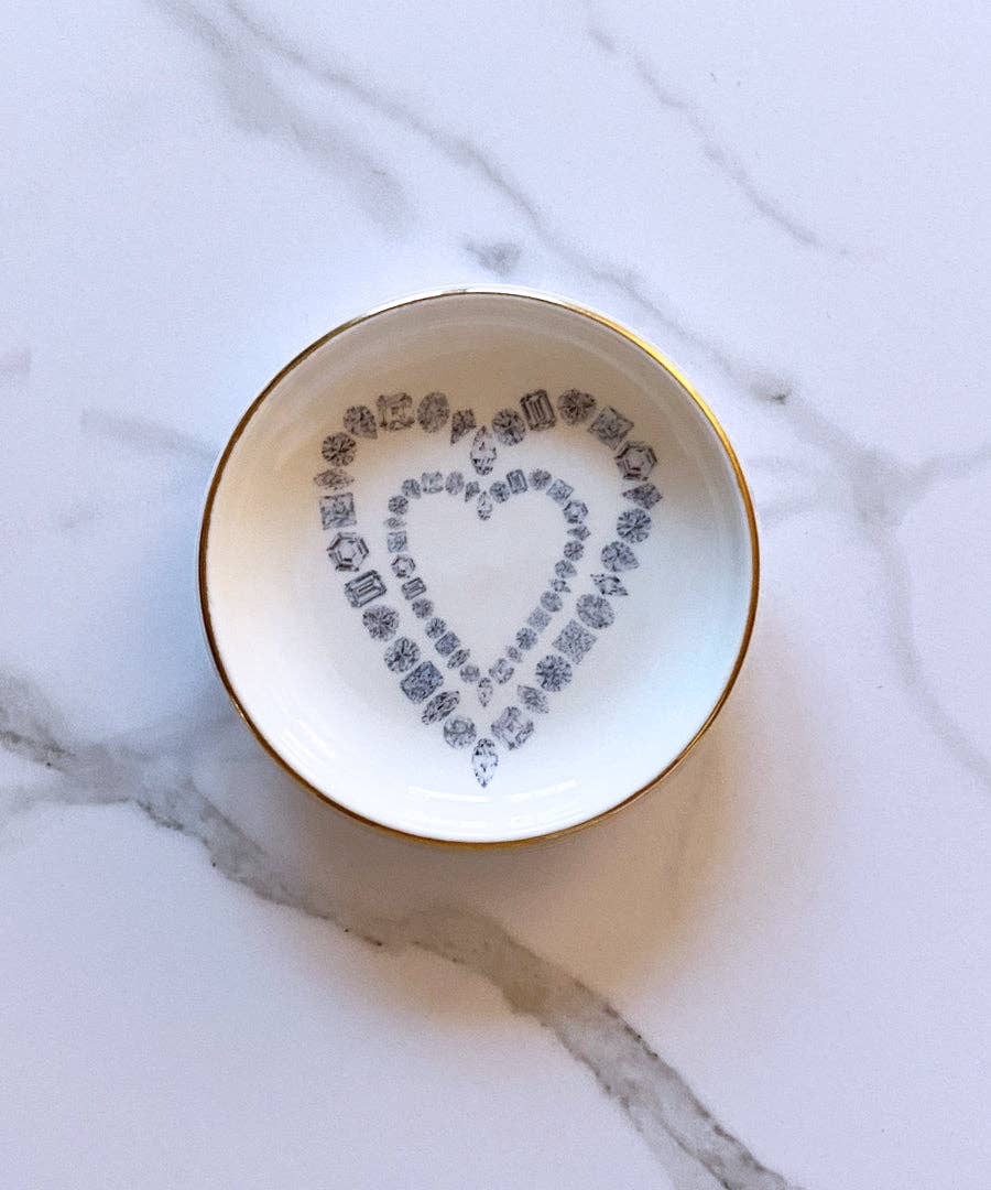 Diamond Hearts Porcelain Ring Dish